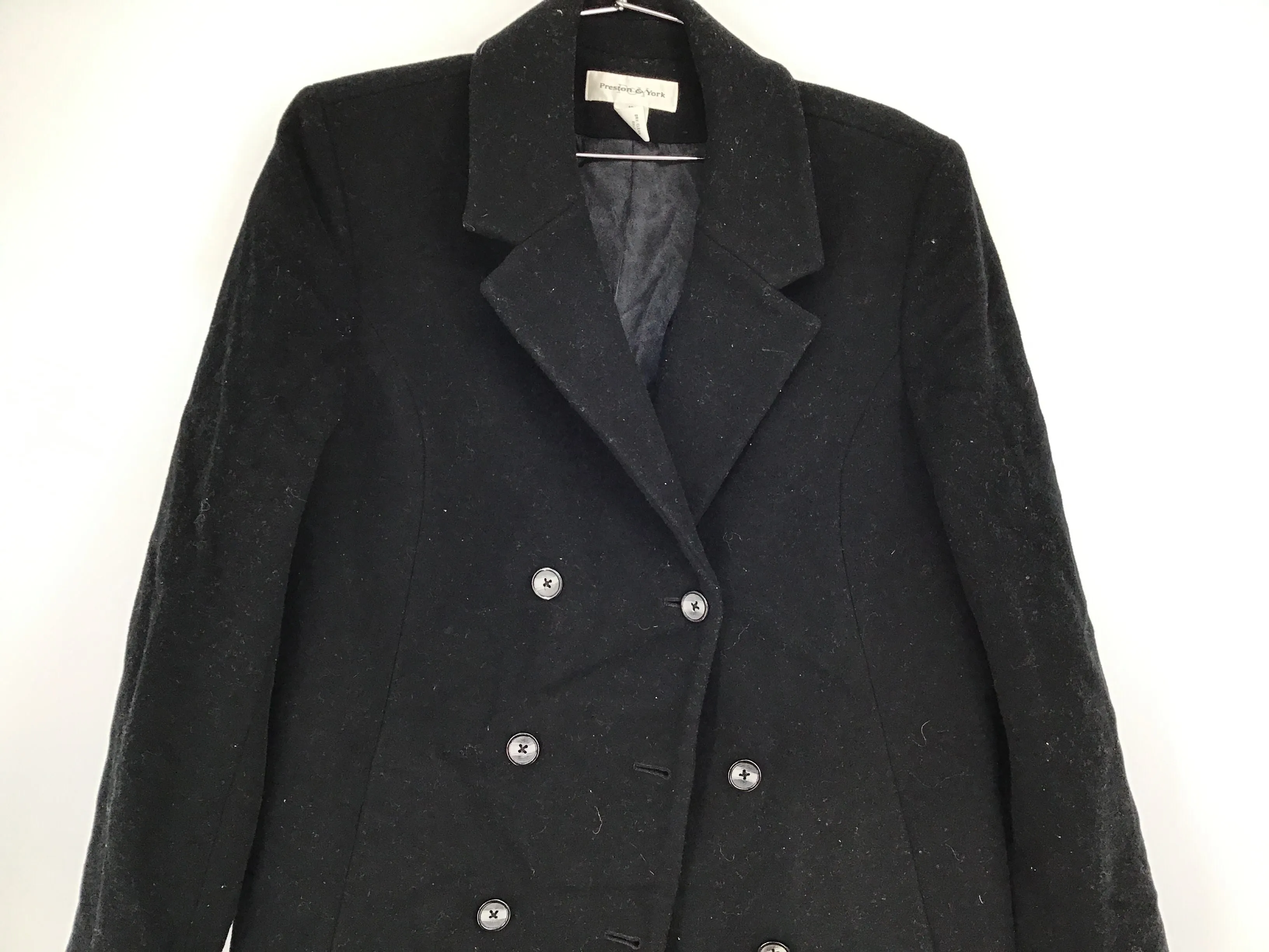 Preston & York Women's Black Wool Notch Lapel Double-Breasted Peacoat - Size 12