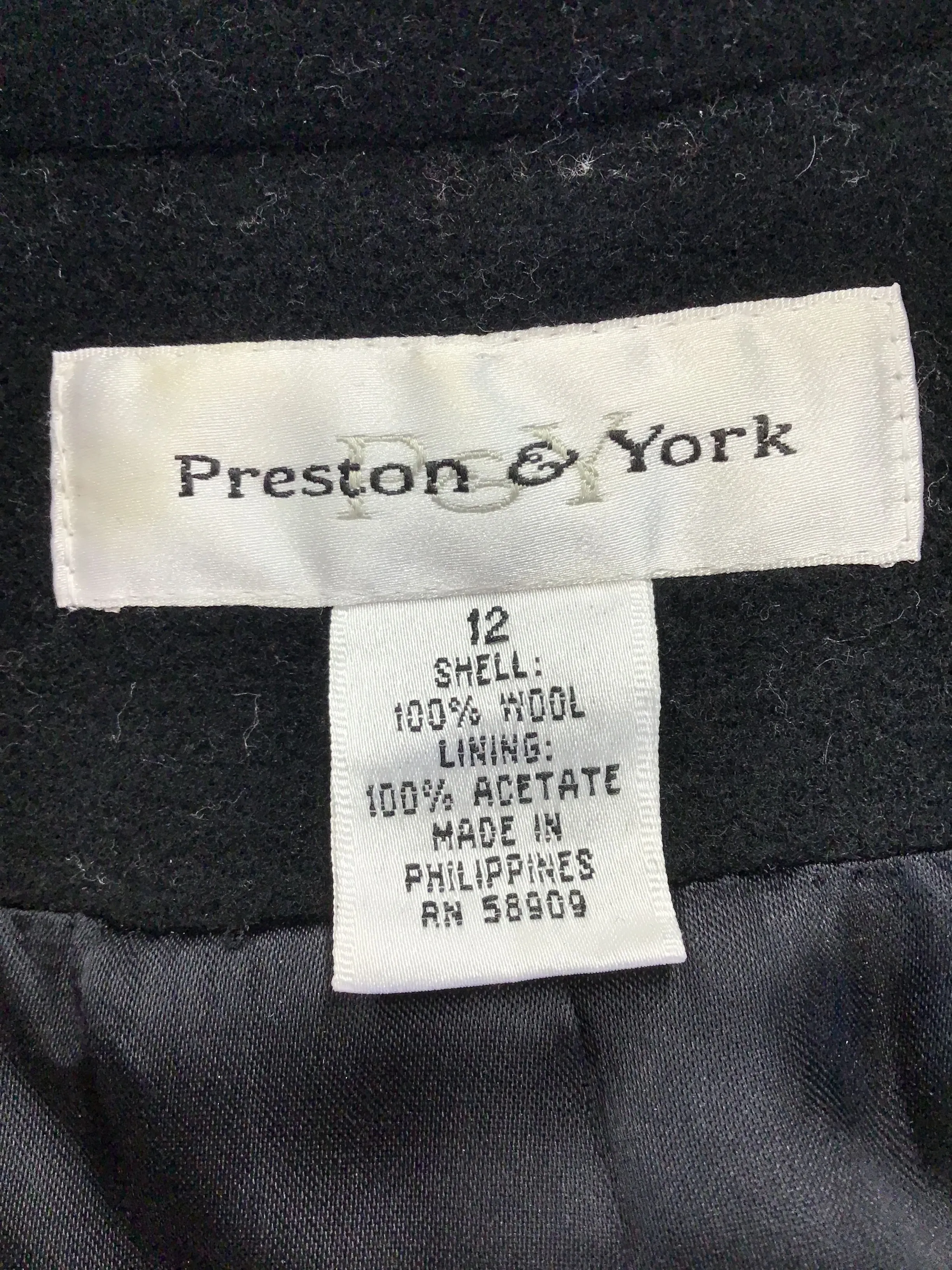 Preston & York Women's Black Wool Notch Lapel Double-Breasted Peacoat - Size 12