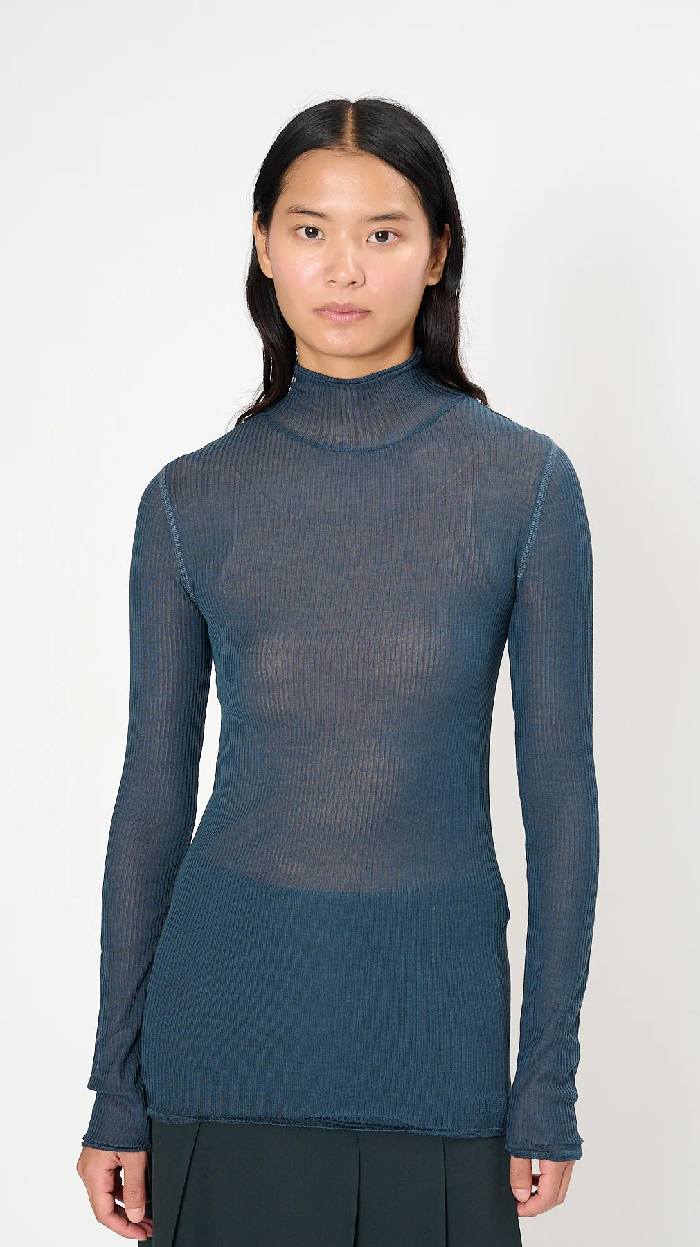 Seamless Long Sleeve Highneck in Storm Blue