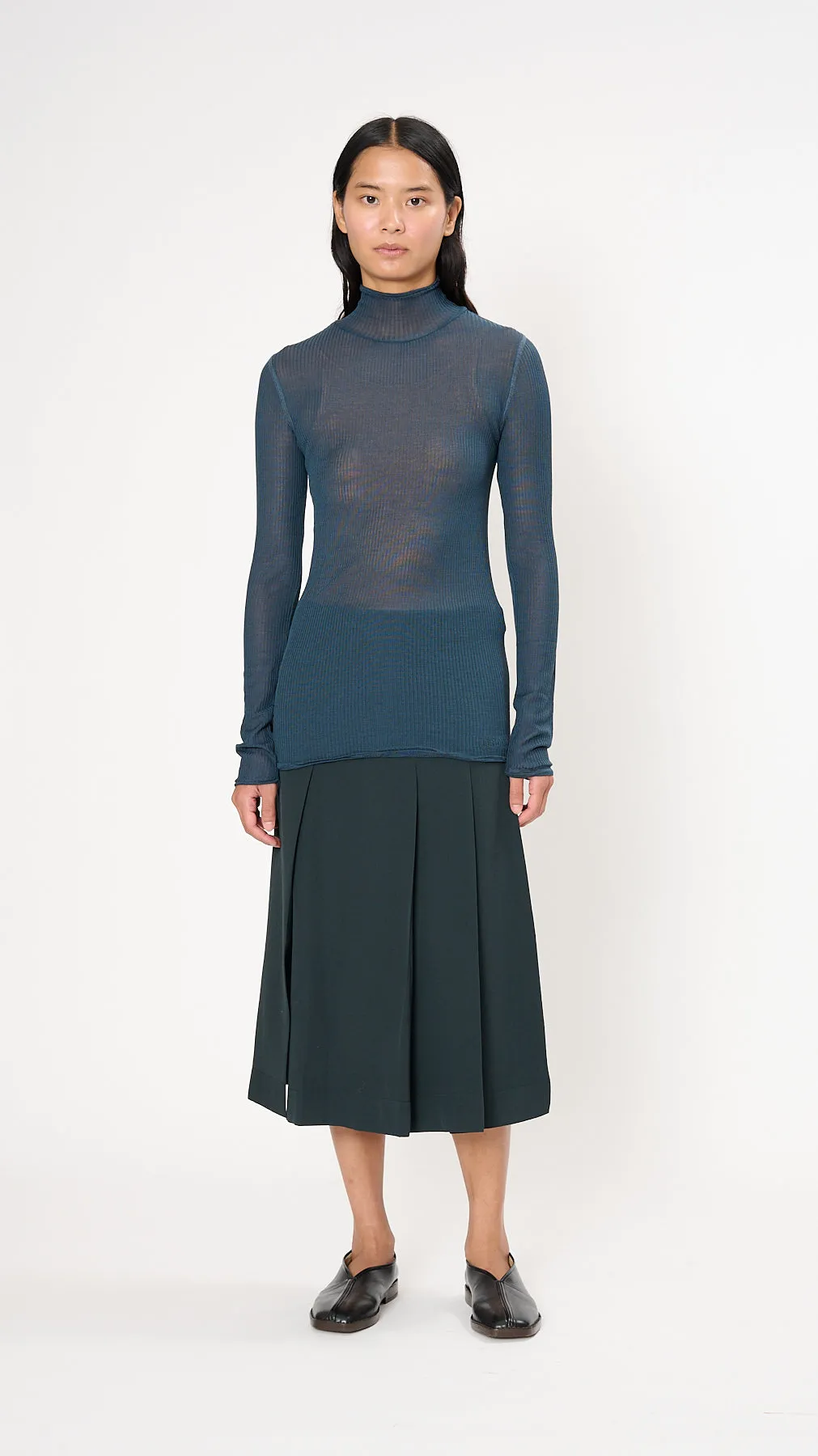 Seamless Long Sleeve Highneck in Storm Blue
