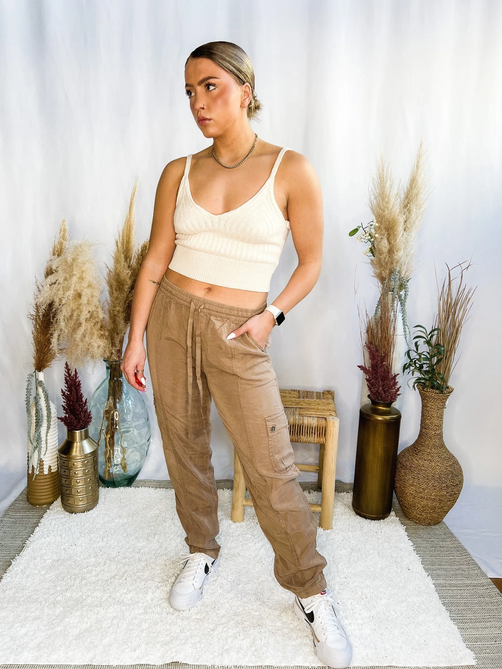 Starting Point Ribbed Hem Knit Tank, Cream