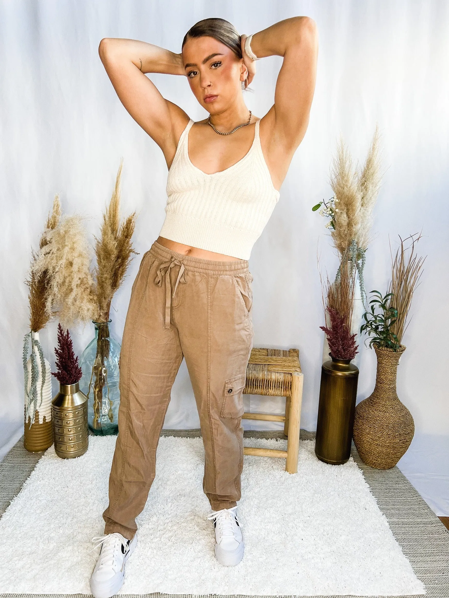 Starting Point Ribbed Hem Knit Tank, Cream