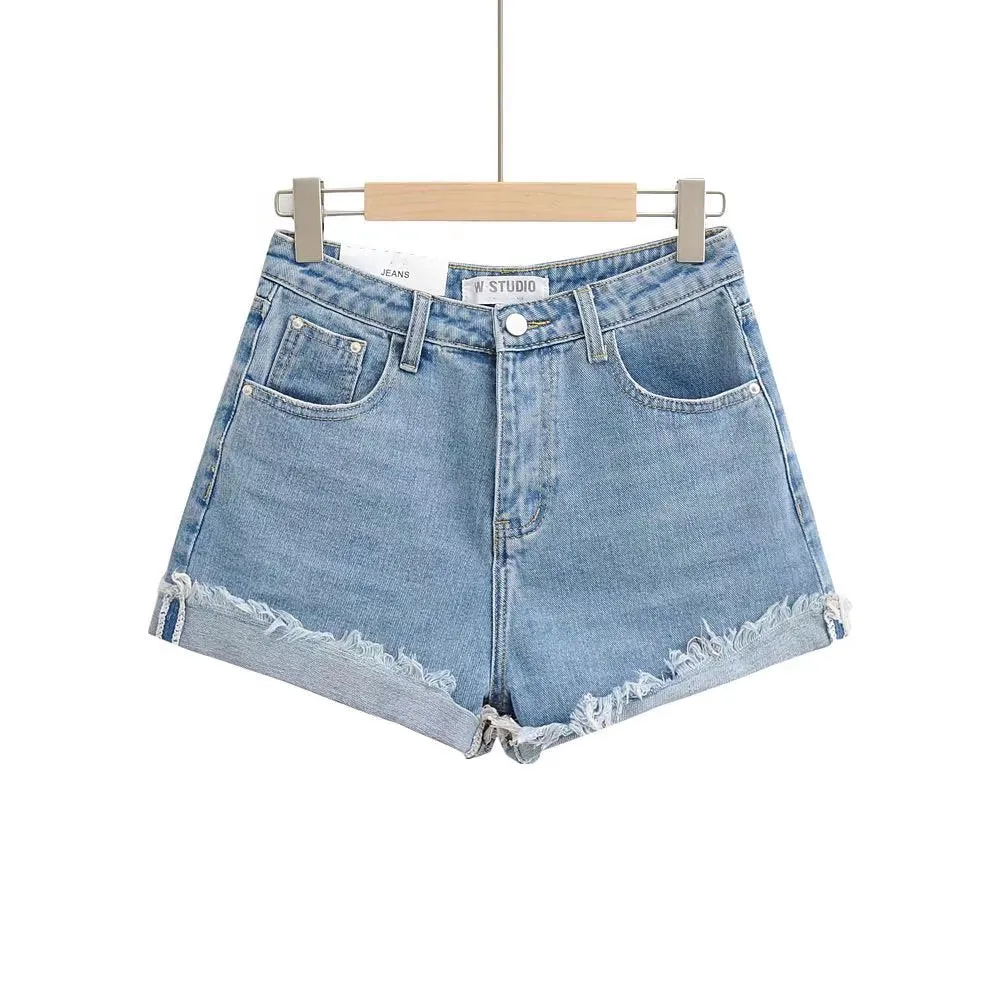 Three Colorway Raw Rolled Hem Denim Shorts