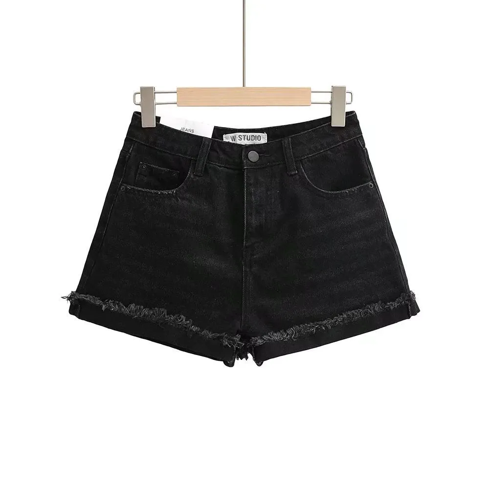 Three Colorway Raw Rolled Hem Denim Shorts