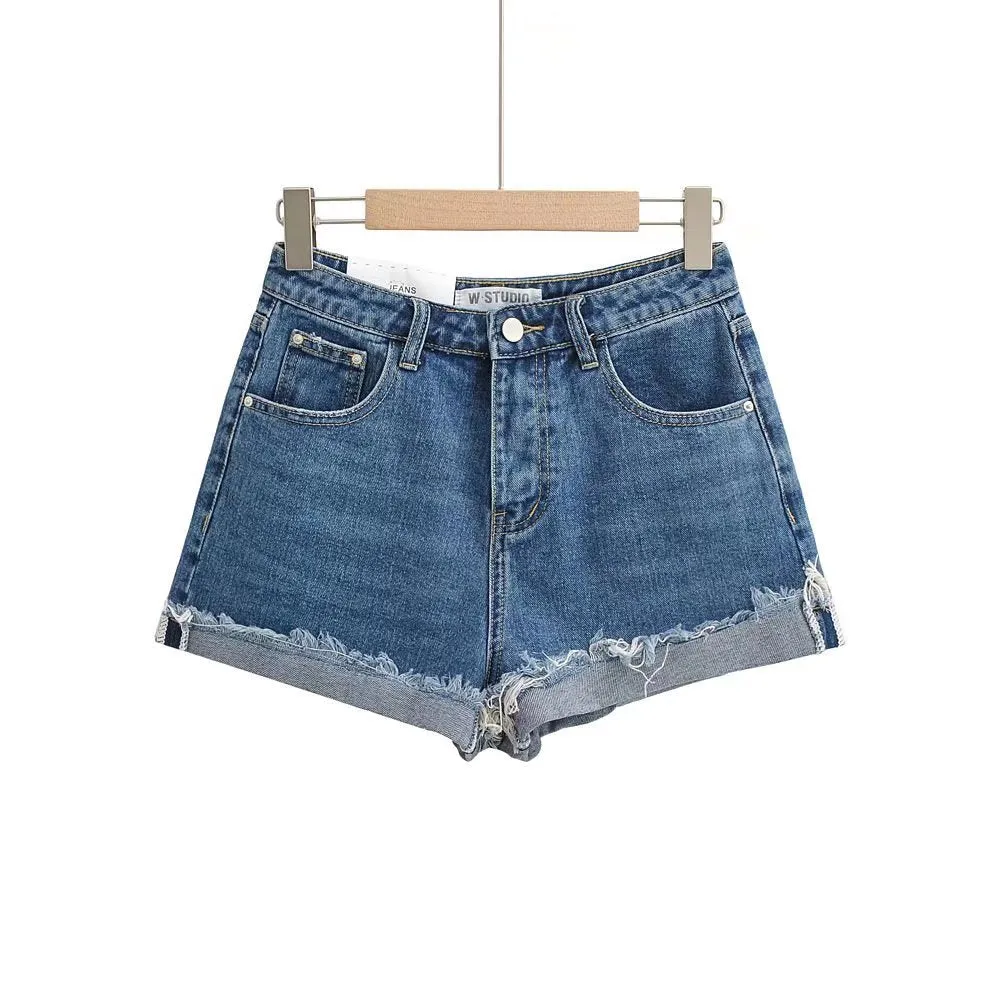 Three Colorway Raw Rolled Hem Denim Shorts