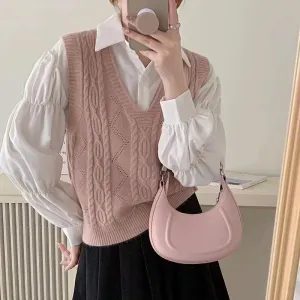 V-Neck Solid Knitted Sleeveless Sweater