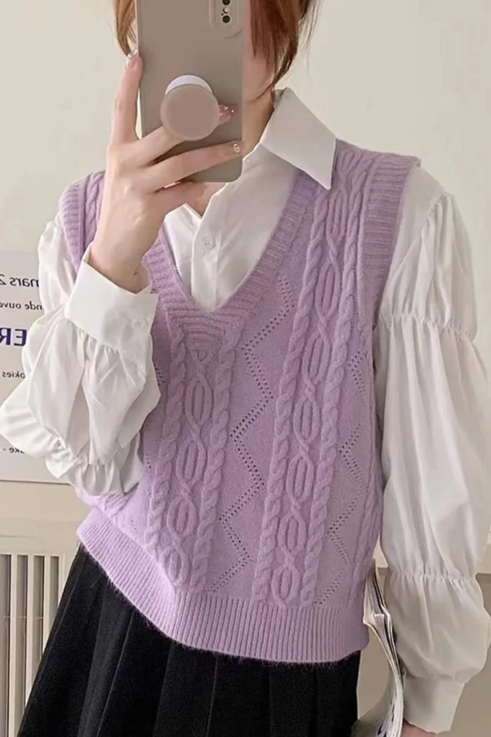 V-Neck Solid Knitted Sleeveless Sweater