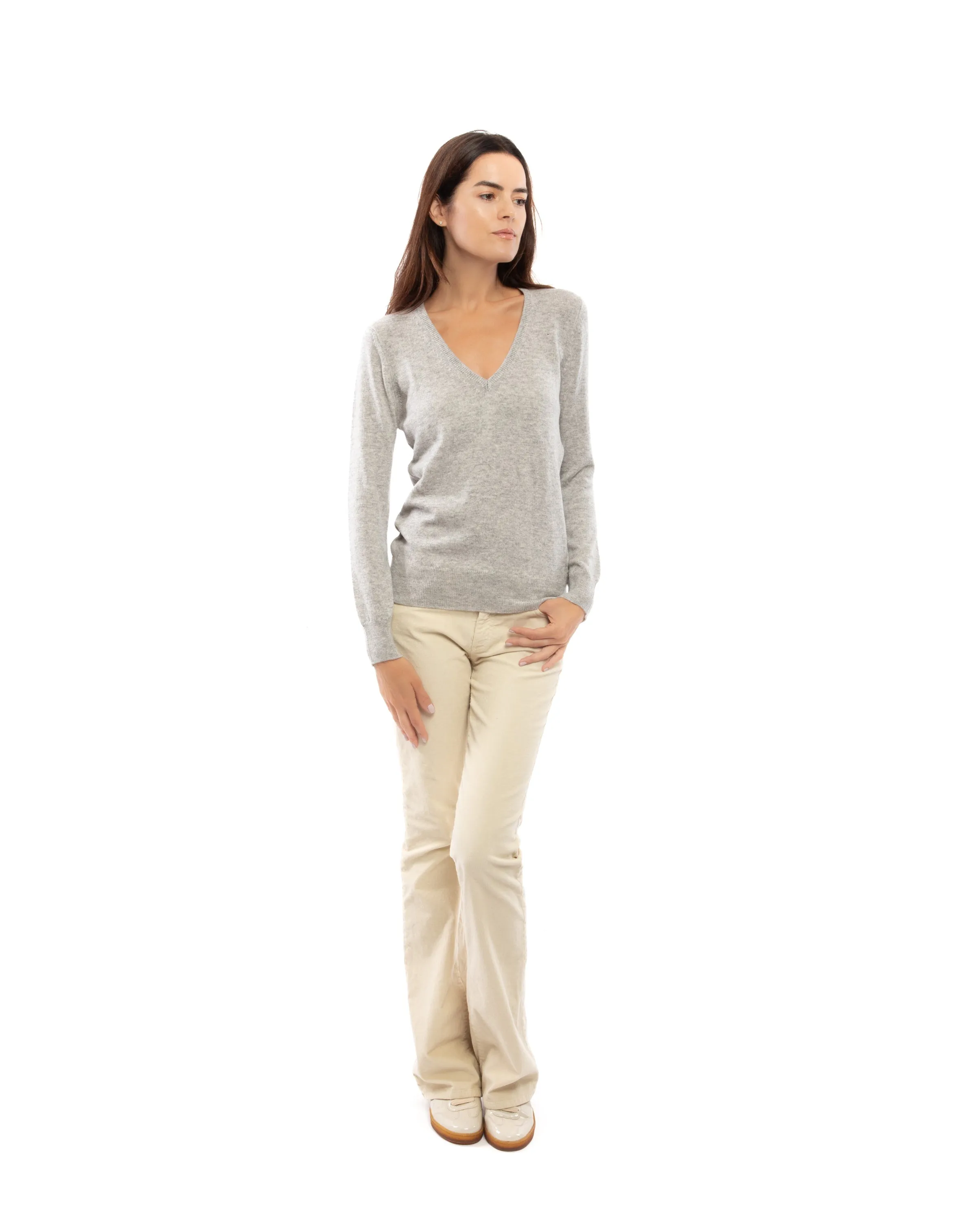 Women's Pure Cashmere V-Neck Sweater Camel