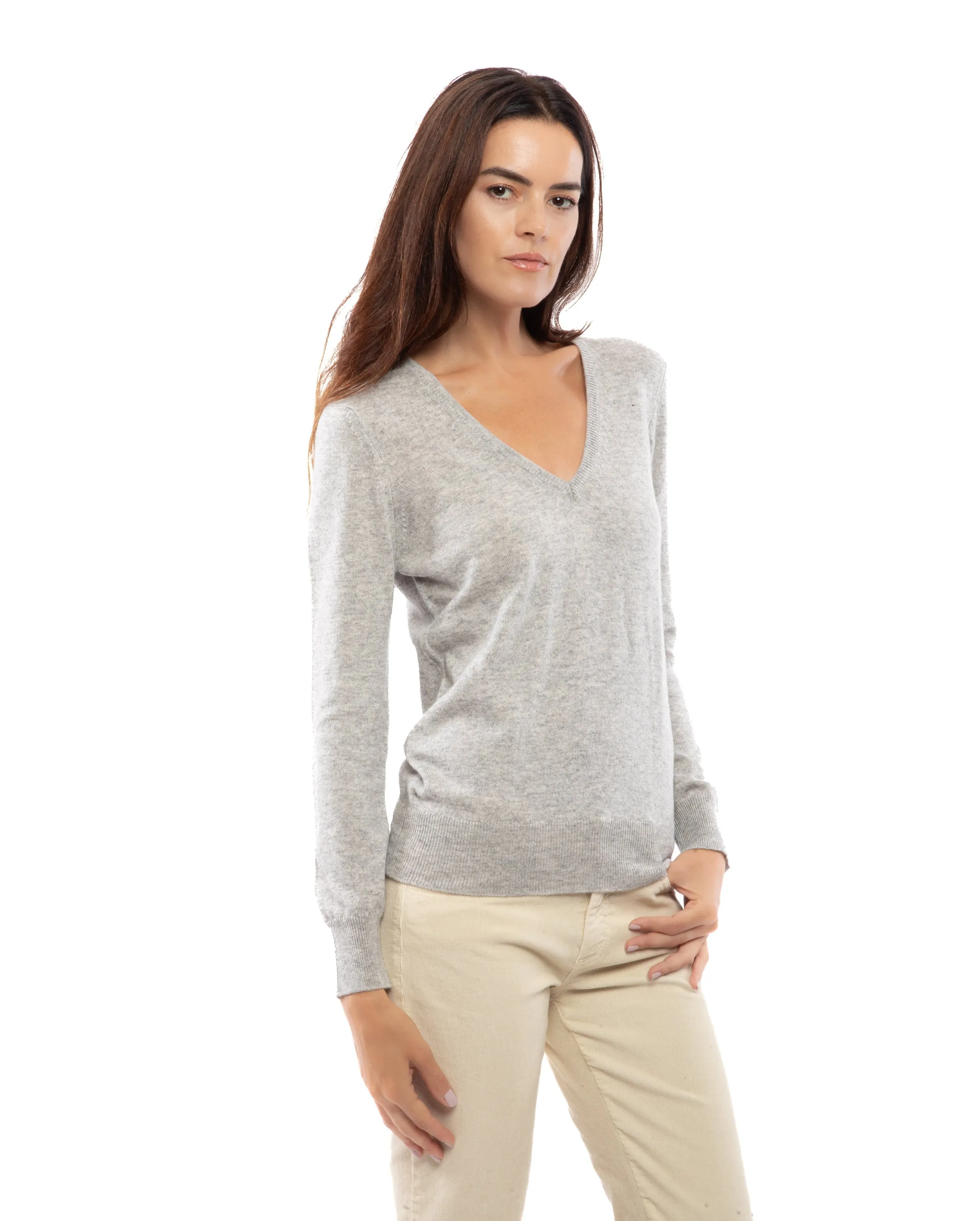 Women's Pure Cashmere V-Neck Sweater Camel
