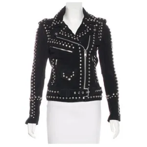 Women’s Studded Black Suede Leather Moto Jacket
