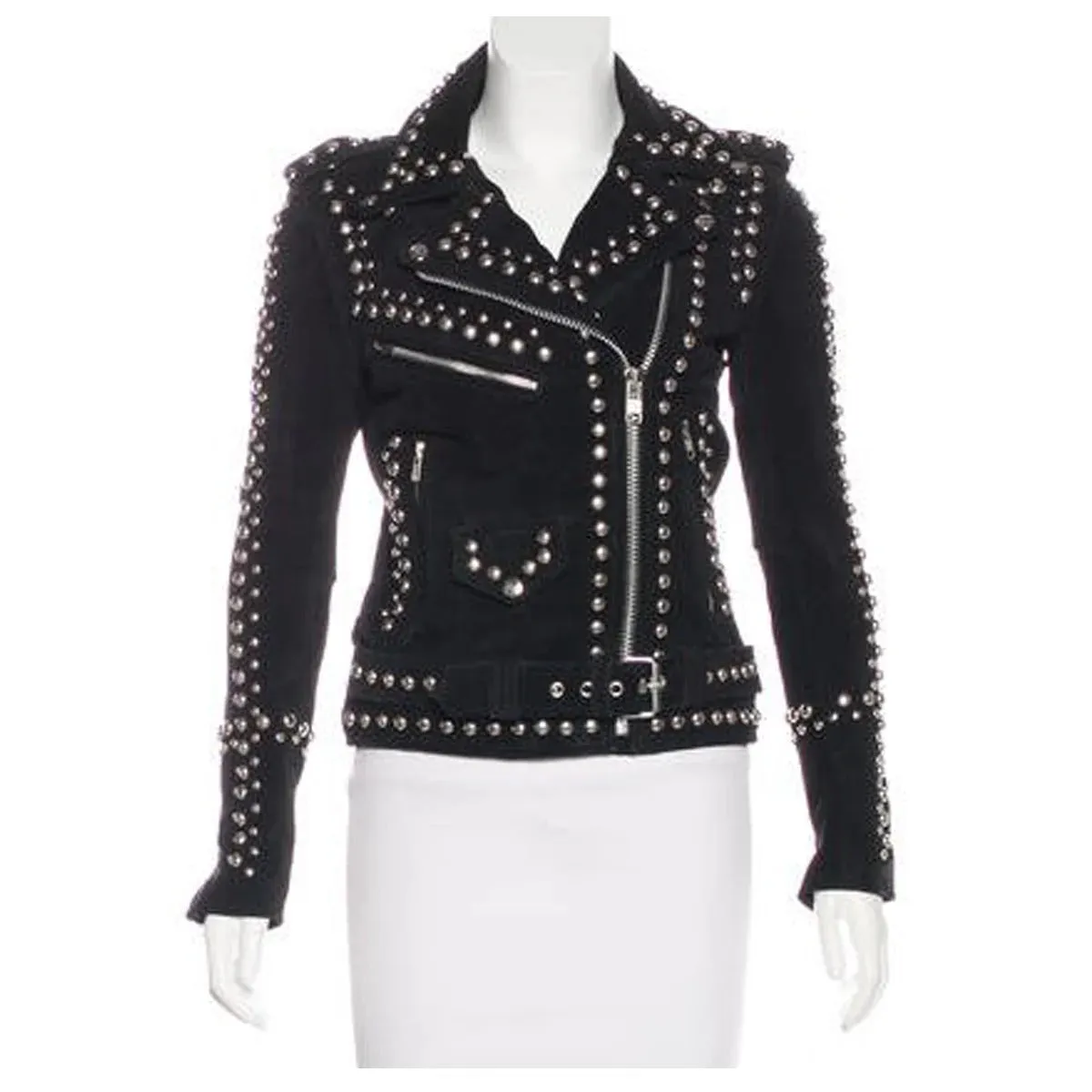 Women’s Studded Black Suede Leather Moto Jacket